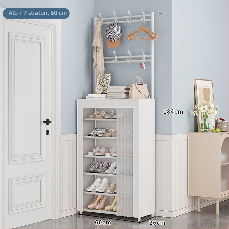 Raft pentru pantofi și pălării pentru intrarea în casă, cu mai multe etaje, protecție împotriva prafului, cu ușă, pe podea