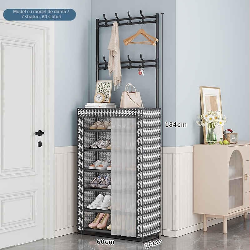 Raft pentru pantofi și pălării pentru intrarea în casă, cu mai multe etaje, protecție împotriva prafului, cu ușă, pe podea