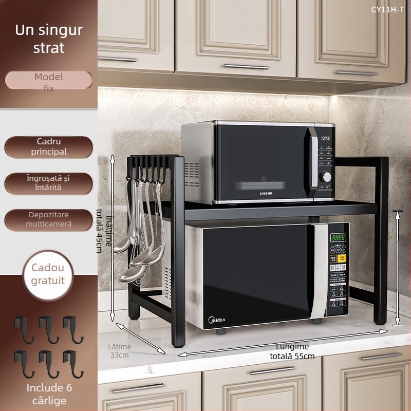 Raft extensibil de bucătărie pentru depozitare, două niveluri, metal, model CY11, stil modern minimalist, personalizabil conform desenelor