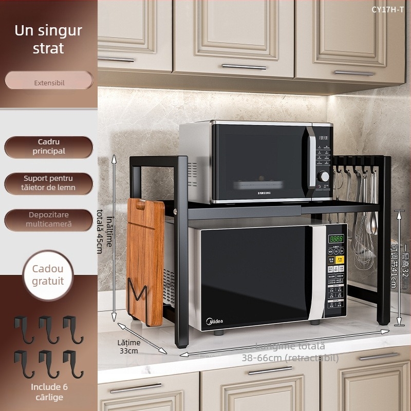 Raft extensibil de bucătărie pentru depozitare, două niveluri, metal, model CY11, stil modern minimalist, personalizabil conform desenelor