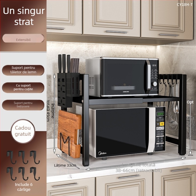 Raft extensibil de bucătărie pentru depozitare, două niveluri, metal, model CY11, stil modern minimalist, personalizabil conform desenelor