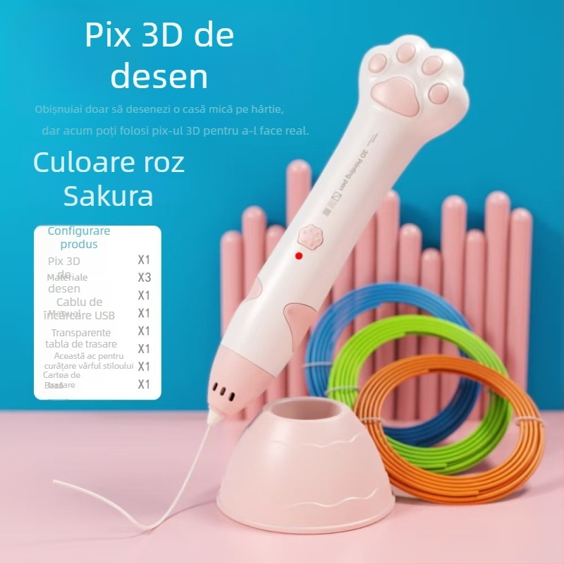 Pix 3D cu temperatură redusă, fără fir, pentru copii — instrument educațional DIY pentru desen 3D