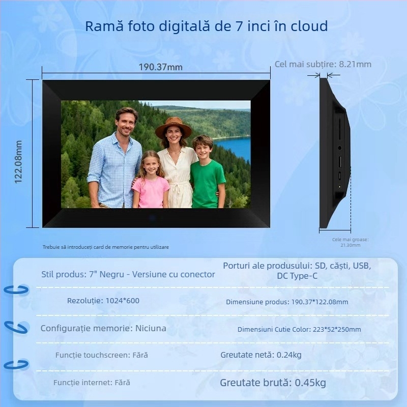 Ramă foto digitală cu touchscreen și personalizare — Rezoluție 800x1280, 32GB stocare, Suport USB/TF, WiFi/Bluetooth, Imprimare siglă OEM