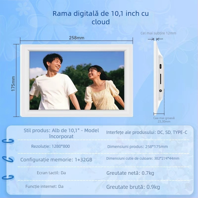Ramă foto digitală cu touchscreen și personalizare — Rezoluție 800x1280, 32GB stocare, Suport USB/TF, WiFi/Bluetooth, Imprimare siglă OEM