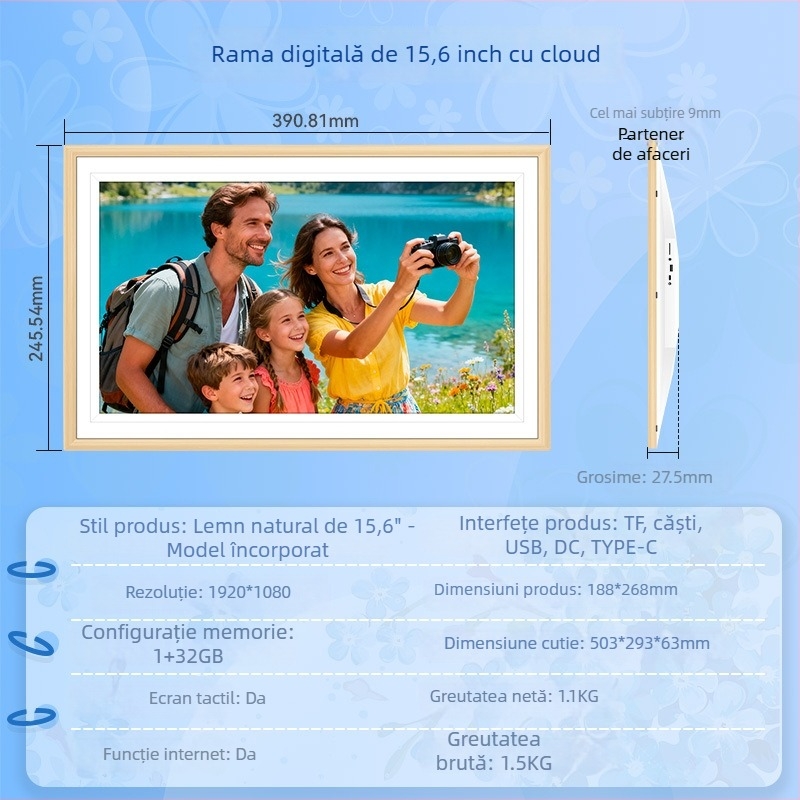 Ramă foto digitală cu touchscreen și personalizare — Rezoluție 800x1280, 32GB stocare, Suport USB/TF, WiFi/Bluetooth, Imprimare siglă OEM