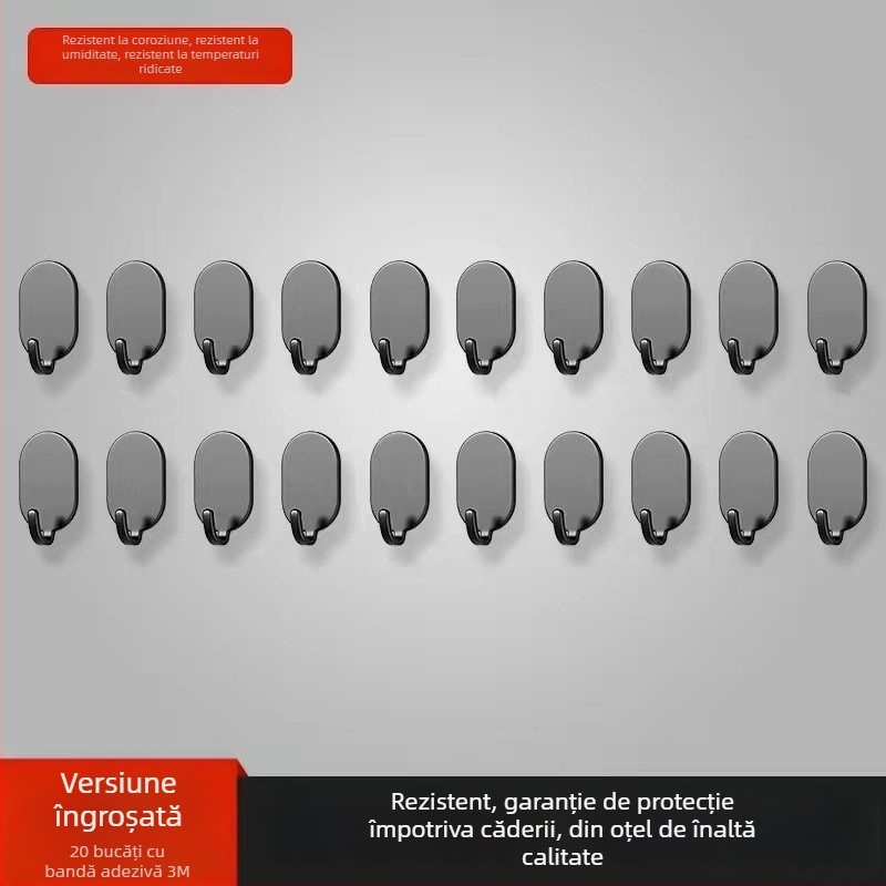 Cuier lipit pentru perete - oțel inoxidabil, cârlige duble, stil minimalist modern, set de 4 buc., capacitate de încărcare 15–20 kg