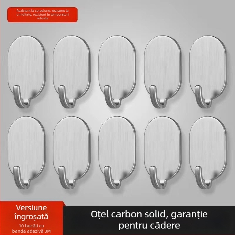 Cuier lipit pentru perete - oțel inoxidabil, cârlige duble, stil minimalist modern, set de 4 buc., capacitate de încărcare 15–20 kg