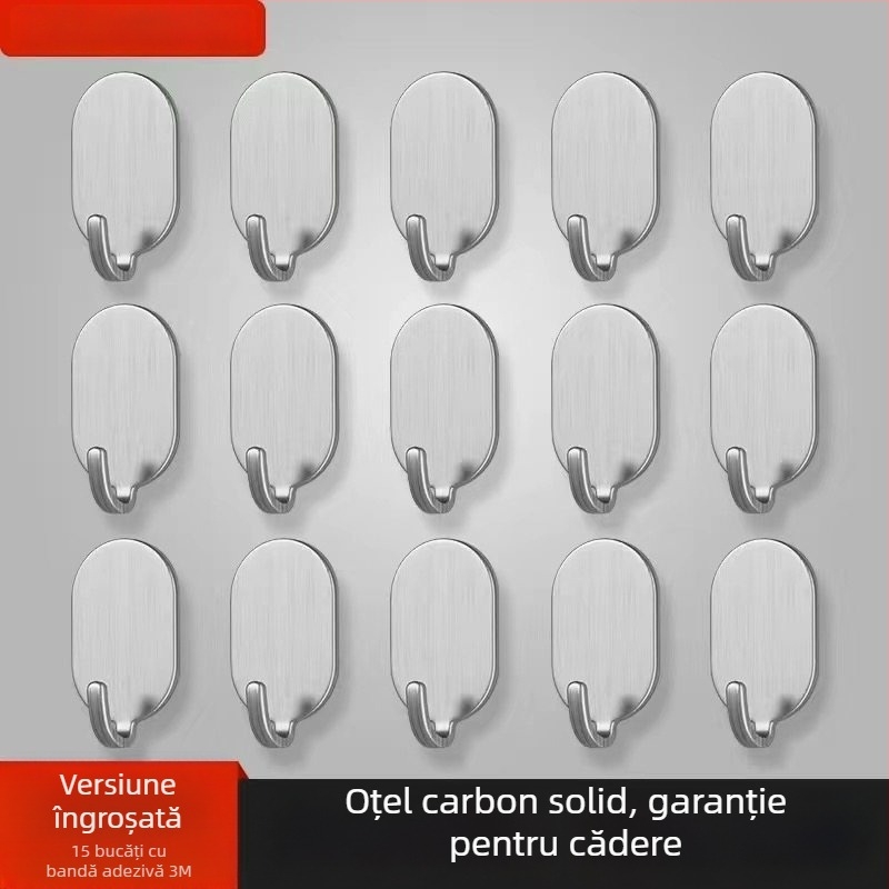 Cuier lipit pentru perete - oțel inoxidabil, cârlige duble, stil minimalist modern, set de 4 buc., capacitate de încărcare 15–20 kg