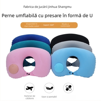 Pernă de călătorie gonflabilă în formă de U, PVC, grosime 20 mm, greutate 100 g, model: în formă de U, stil: minimalist modern