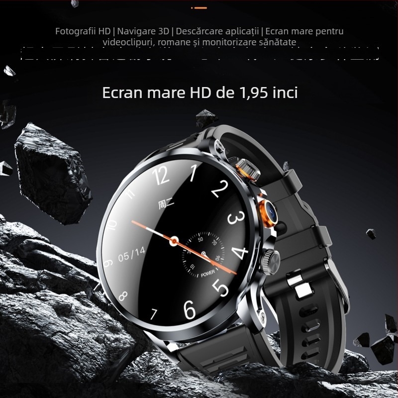Ceas inteligent cu slot SIM, cadran circular, cameră, pedometru, monitorizare ritm cardiac