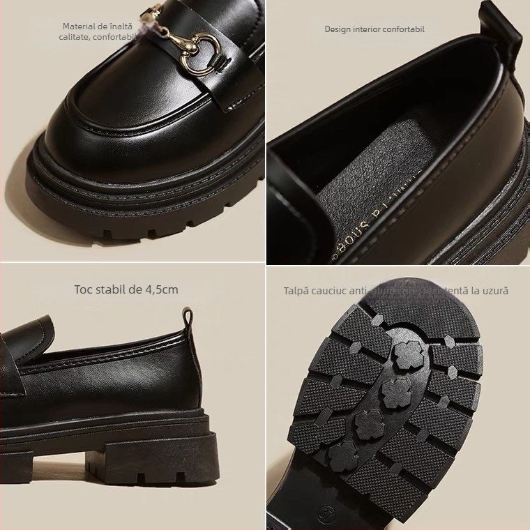Loafers pentru femei — vârf rotund, toc plat, slip-on, talpă din cauciuc, PU vamp