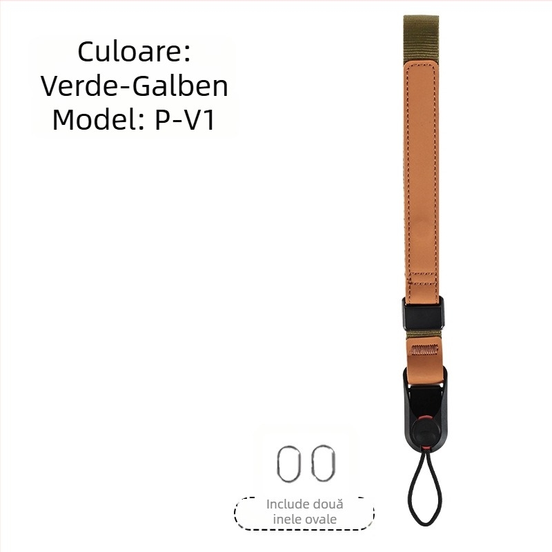 Bretea de încheietură pentru cameră P-V1 — eliberare rapidă cu magnet, reglabil; pentru camere DSLR și mirrorless; Material: bandă web + piele + ABS; Greutate: 50 g