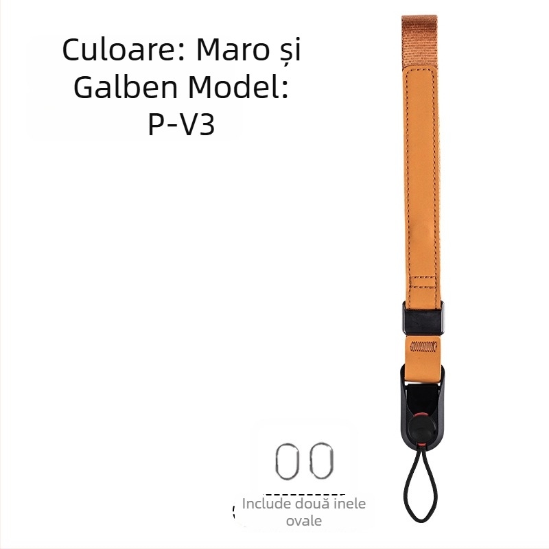 Bretea de încheietură pentru cameră P-V1 — eliberare rapidă cu magnet, reglabil; pentru camere DSLR și mirrorless; Material: bandă web + piele + ABS; Greutate: 50 g