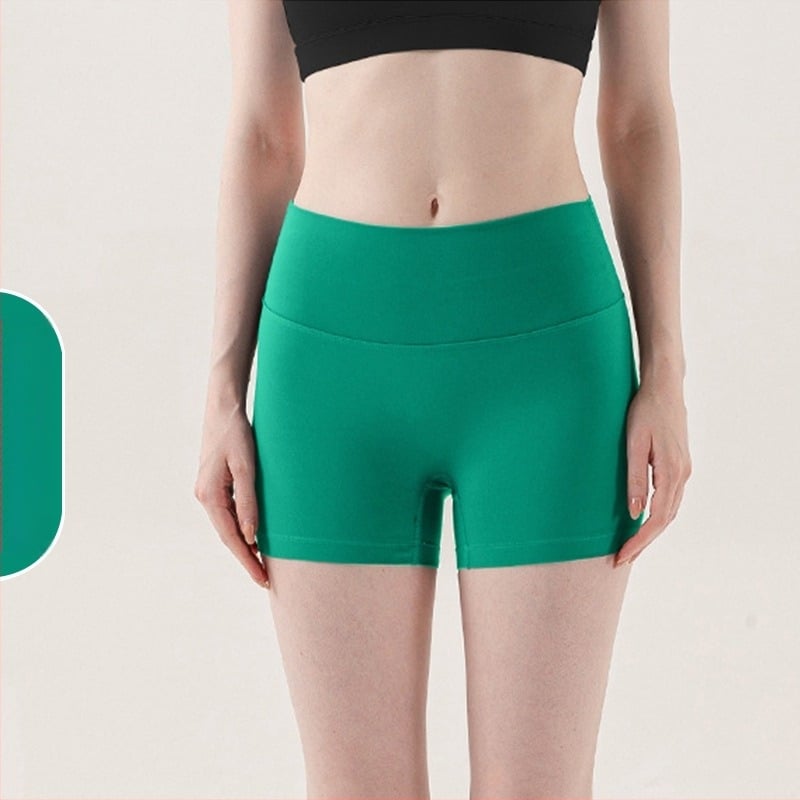 Șorturi sport feminine, talie medie, croială strânsă, uscare rapidă, 75% spandex, fără căptușeală