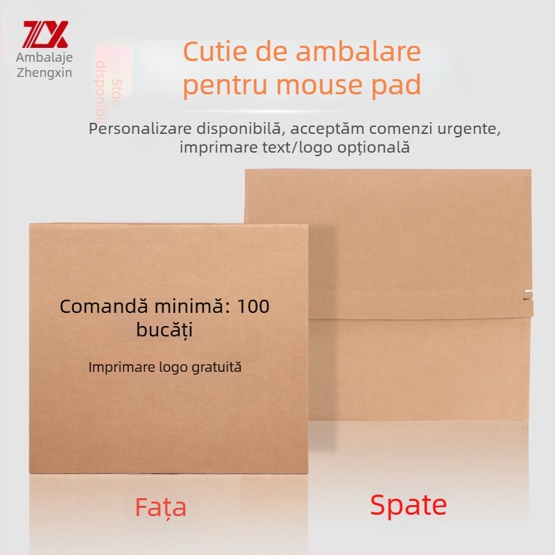 Cutie de ambalaj pentru mouse pad luminos, din carton kraft rigid, imprimare logo, ștanțare cu folie, imprimare UV și embosare