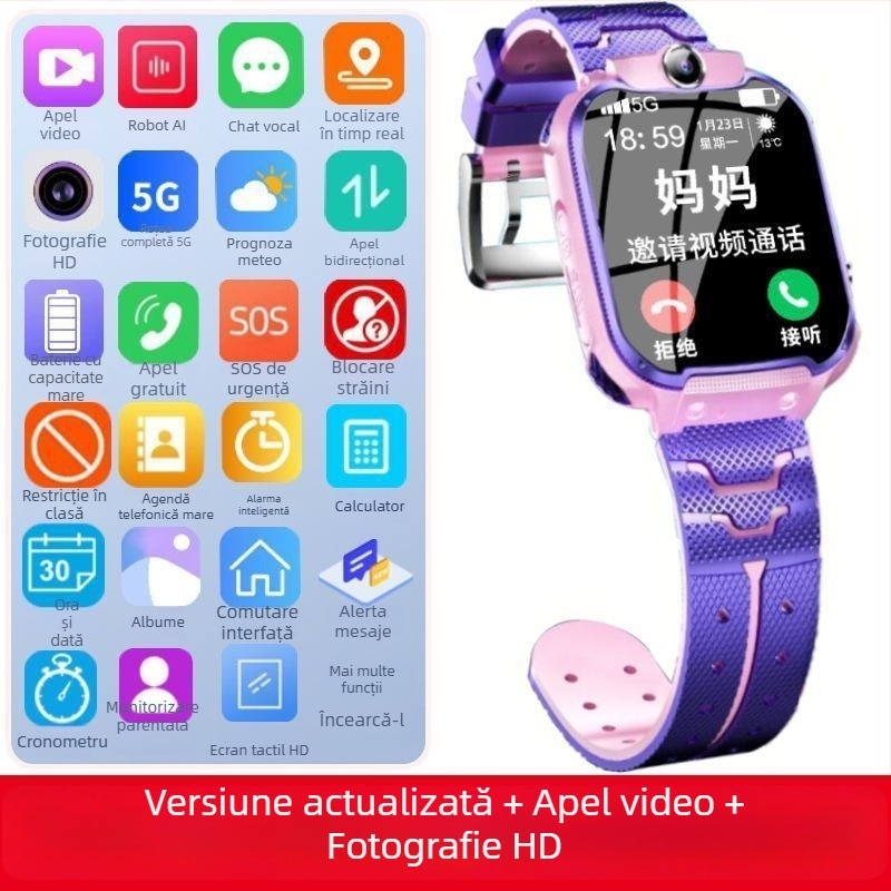 Ceas inteligent 5G pentru copii cu funcție telefon, model W59, ecran tactil