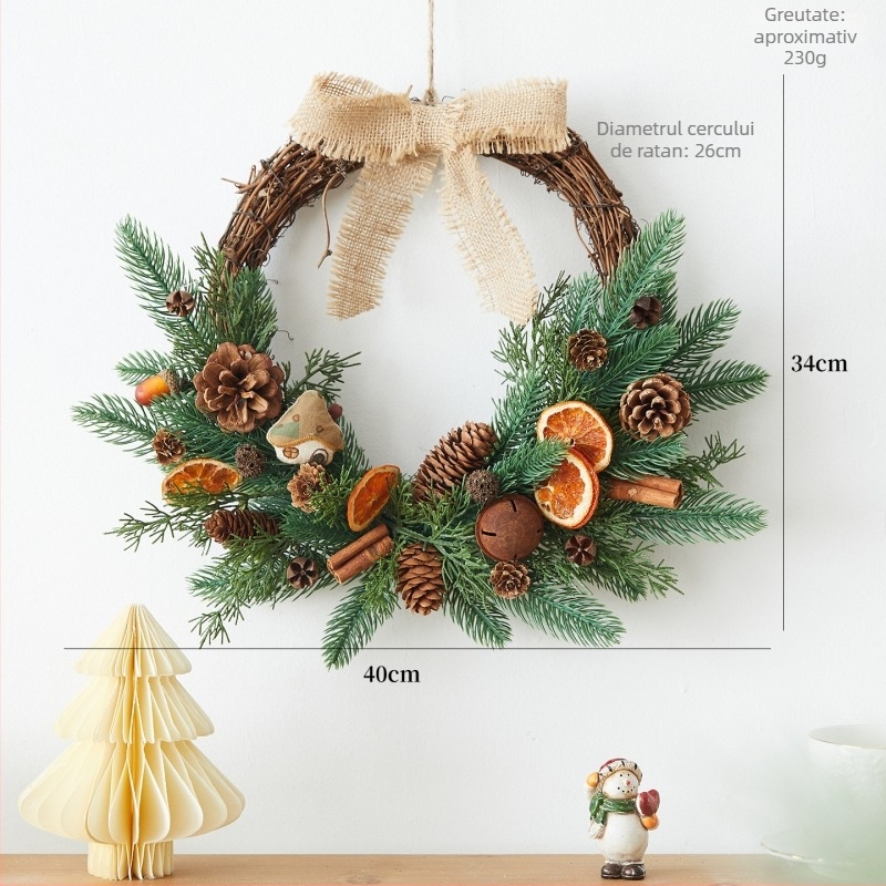 Decorațiune de ușă pentru Crăciun, din lemn și PVC, marca First Flower, stil Ins