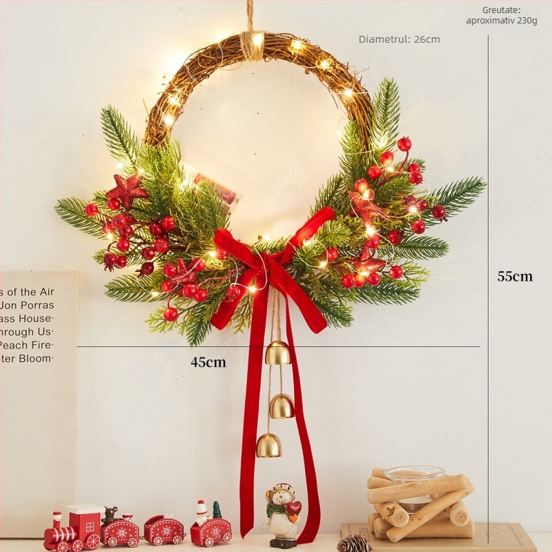 Decorațiune de ușă pentru Crăciun, din lemn și PVC, marca First Flower, stil Ins