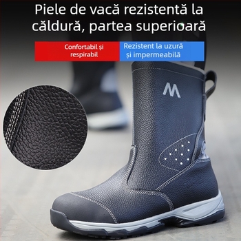 Bocanci de protecție cu vârf din oțel, încălțăminte de lucru din piele de vițel, înalte, protecție împotriva loviturilor și perforării