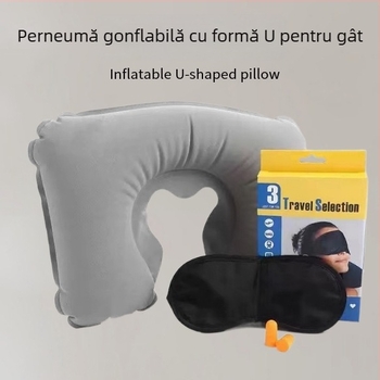 Pernă gonflabilă pentru gât în formă de U – portabilă pentru călătorii și camping, material PVC, grosime 17, greutate 58, potrivită pentru adulți și copii