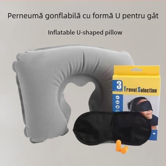 Pernă gonflabilă pentru gât în formă de U – portabilă pentru călătorii și camping, material PVC, grosime 17, greutate 58, potrivită pentru adulți și copii
