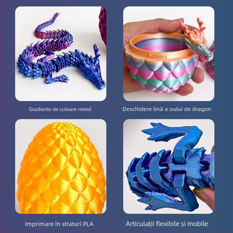 Set de ornamente dragon imprimat 3D — formele dragonului și ale oului, PLA material, artă modernă, personalizare disponibilă
