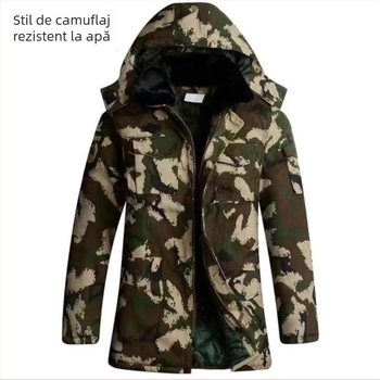 Palton camuflaj militar pentru iarnă – impermeabil, rezistent la vânt și cald, țesătură din amestec de bumbac, lungime medie