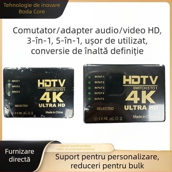 Bdxc-3–1/5–1 comutator audio-video 4K cu distribuitor IR și telecomandă pentru TV, ecran divizat