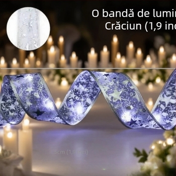 Șir de lumini decorativ cu formă de floare, panglică satinată, 100 LED, 4,5V, IP44, 6000K, alimentare cu baterie
