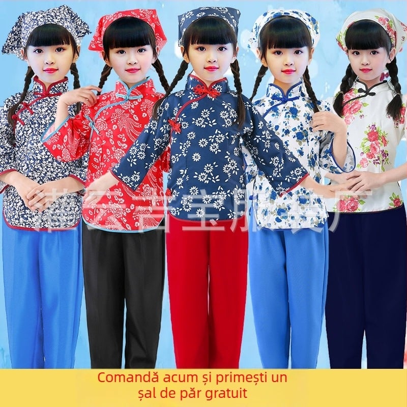 Costum de dans etnic pentru Yangko, imprimeu floral, poliester 95%+, pentru femei sub 17 ani, primăvară 2024