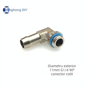 Fiting 90° pentru furtun de răcire, cu fir G1/4, stil pagoda, din cupru