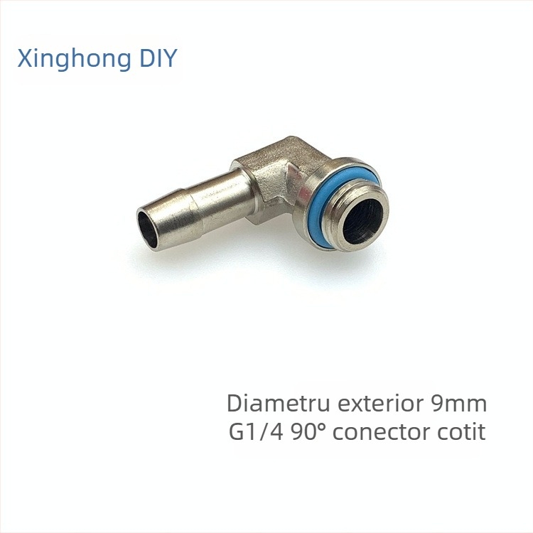 Fiting 90° pentru furtun de răcire, cu fir G1/4, stil pagoda, din cupru