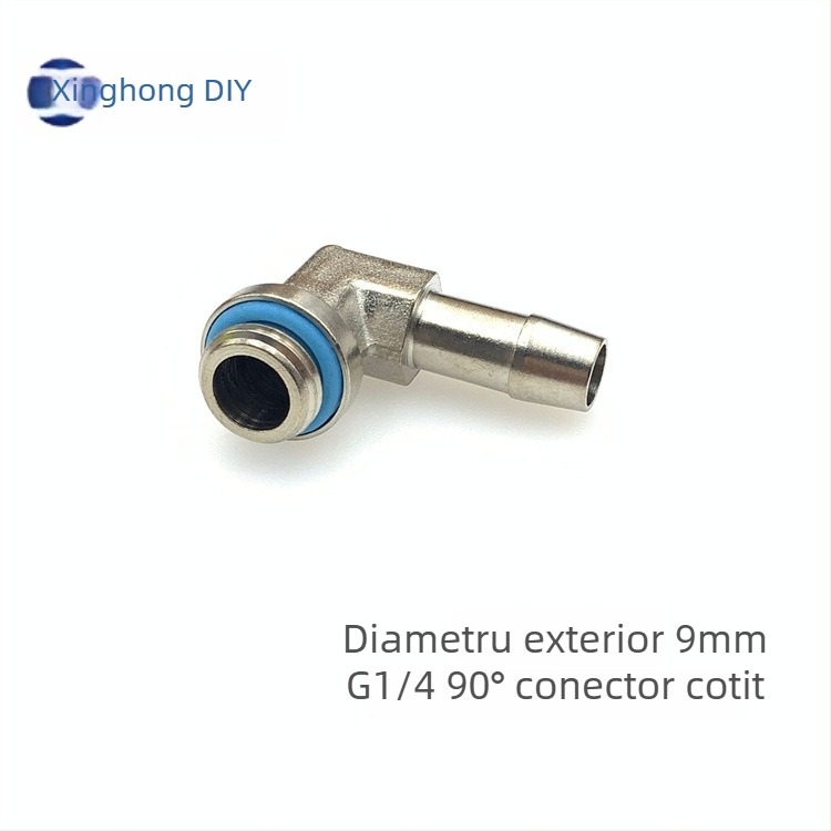 Fiting 90° pentru furtun de răcire, cu fir G1/4, stil pagoda, din cupru