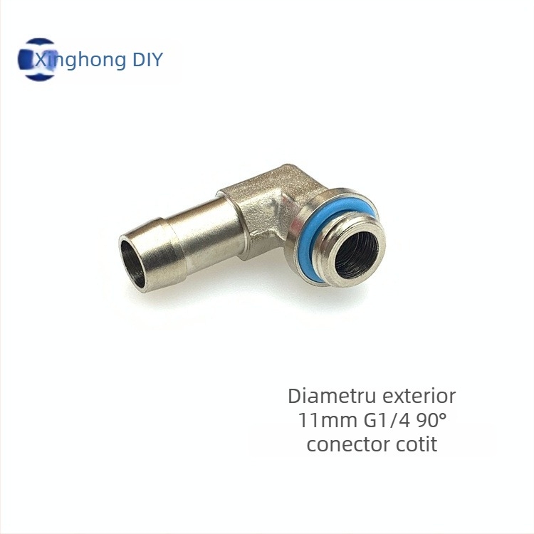 Fiting 90° pentru furtun de răcire, cu fir G1/4, stil pagoda, din cupru