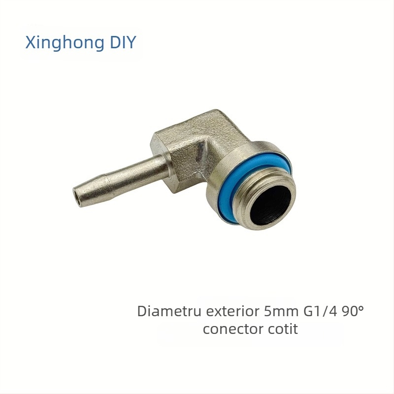 Fiting 90° pentru furtun de răcire, cu fir G1/4, stil pagoda, din cupru