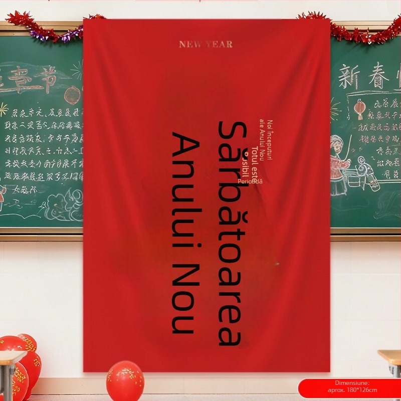 Fundal decorativ suspendat cu tema Anul Calului, pentru grădinițe și școli; material pânză, stil animat, recuzită decorativă pentru spații