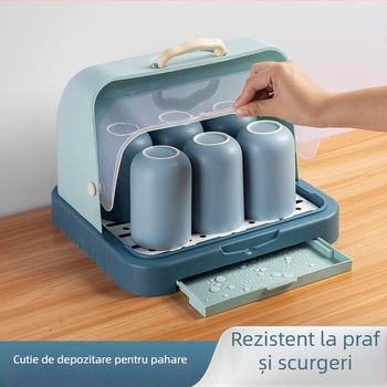 Cutie de depozitare pentru tacâmuri și jucării de bebe cu capac anti-praf și raft de scurgere; spațiu pentru biberon și pahare; cutie pentru lapte praf cu două etaje