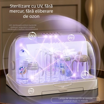 Cutie de depozitare pentru tacâmuri și jucării de bebe cu capac anti-praf și raft de scurgere; spațiu pentru biberon și pahare; cutie pentru lapte praf cu două etaje