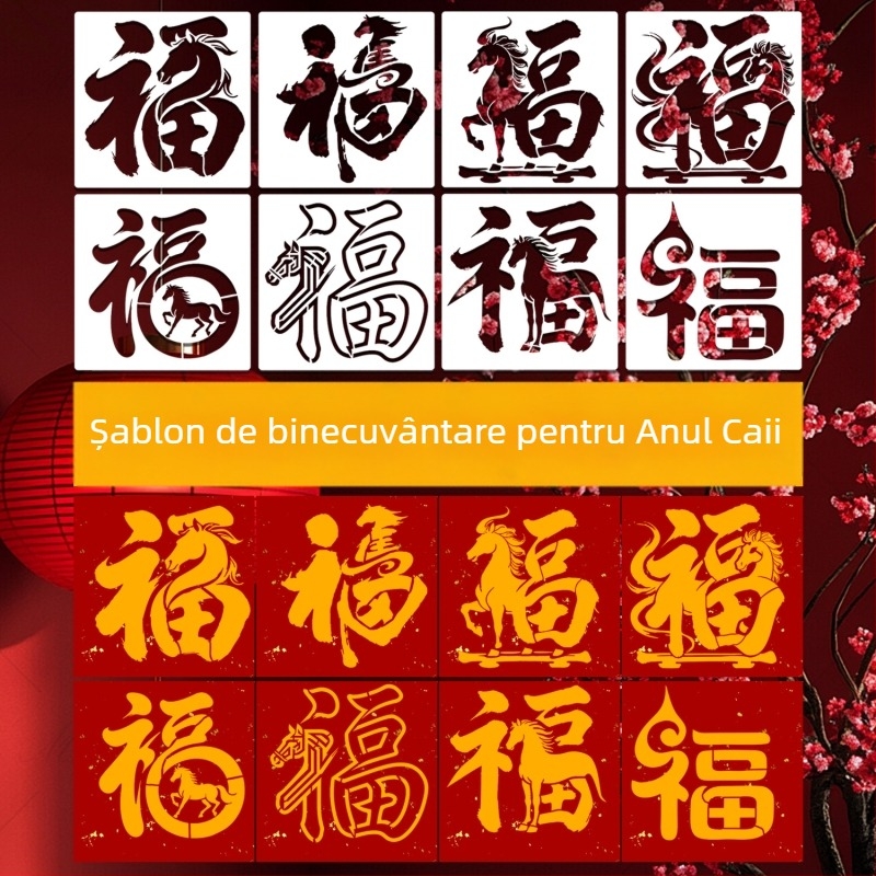 Șablon de embosare pentru caracterele de binecuvântare (Anul Calului) – OWKJASW MN19-MN21, material PET, kit DIY