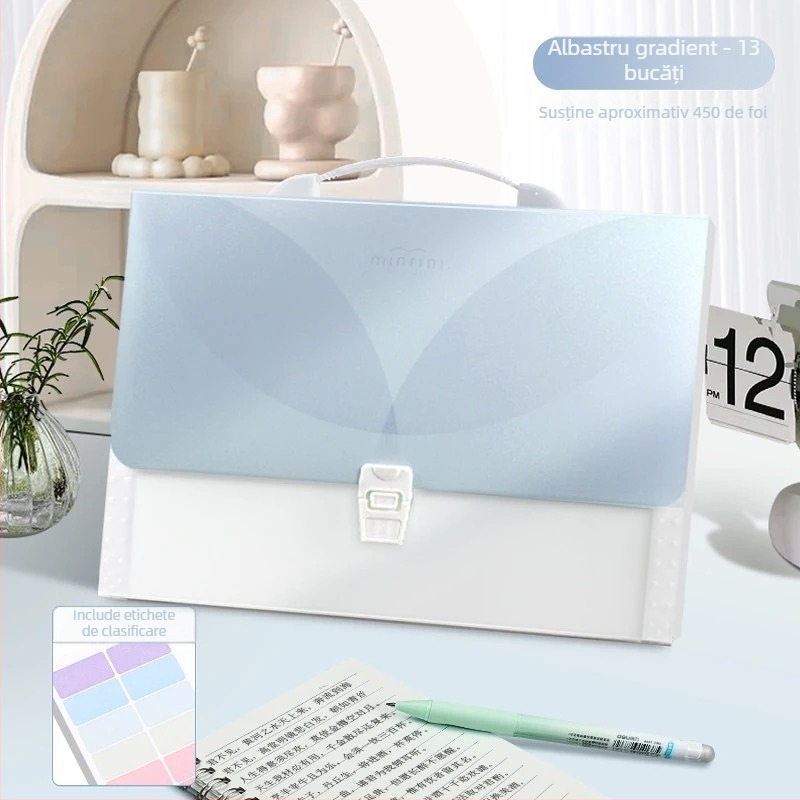 Deli PM06 dosar acordeon pentru documente, plastic, 13 compartimente, model DL-Vertical, grosime 63C