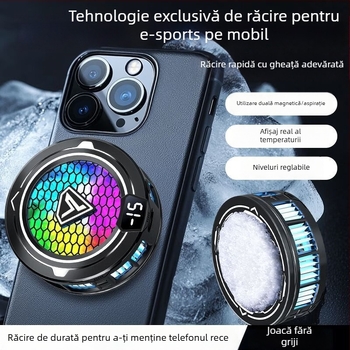 Răcitor mobil pentru jocuri cu răcire pe bază de semiconductori, prindere magnetică, afișaj digital, pentru esports, model Sl49