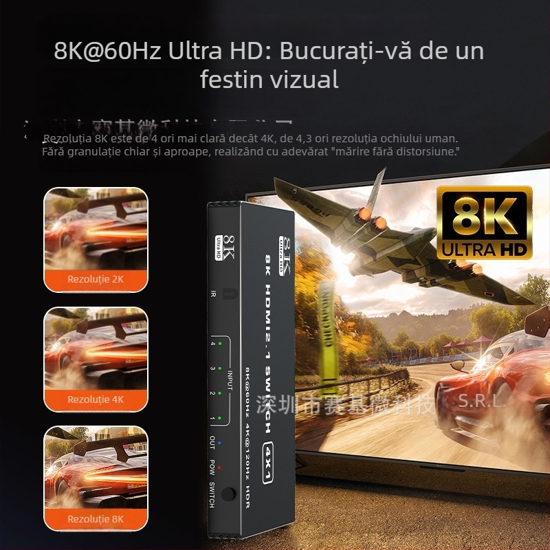 Comutator HDMI 3/4/5 intrări 1 ieșire, versiune 2.1, suport 8K/4K120, model 16X01, Seki Micro