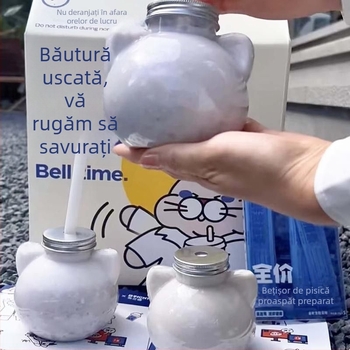 Cupe din plastic pentru ceai cu lapte, design în relief, imprimare logo, capac și pai, temă pisică