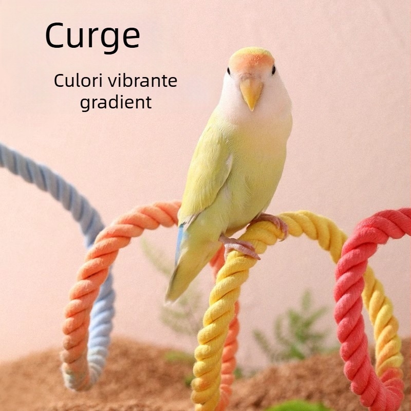 Jucărie pentru papagali cu funie gradient curcubeu, perche de cățărare, pentru ascuțirea ciocului și a ghearelor – accesorii pentru cușcă