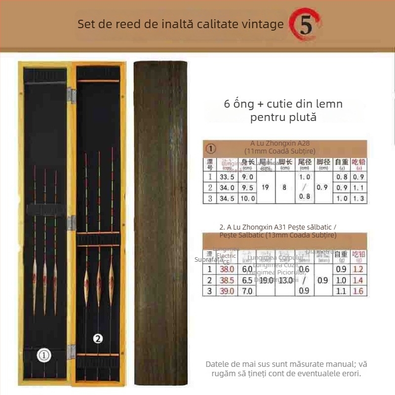 Set plute verticale pentru pescuit – plută din stuf în cutie din lemn de paulownia – brand Tadoshi Alu – origine Linxiang, Hunan
