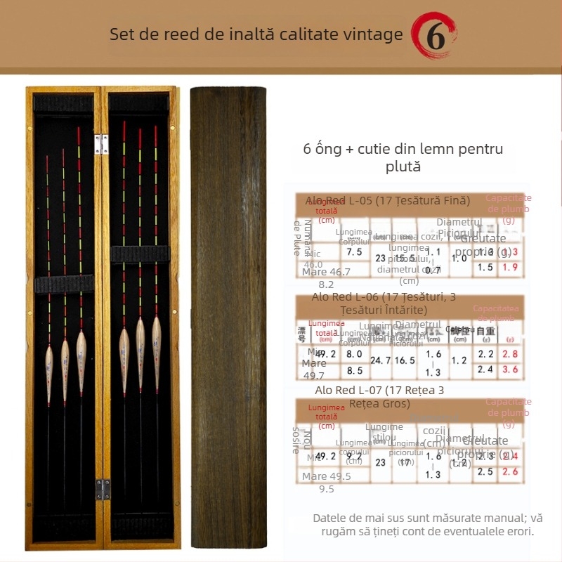 Set plute verticale pentru pescuit – plută din stuf în cutie din lemn de paulownia – brand Tadoshi Alu – origine Linxiang, Hunan