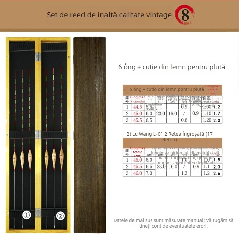 Set plute verticale pentru pescuit – plută din stuf în cutie din lemn de paulownia – brand Tadoshi Alu – origine Linxiang, Hunan