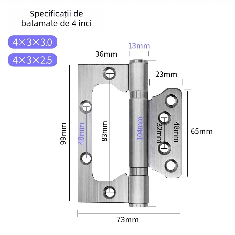 Balama pentru ușă din lemn - oțel inoxidabil, rulment silențios, fără caneluri