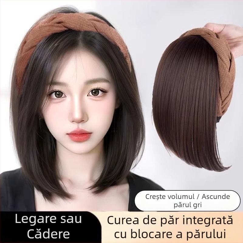 Păr par, piesă unică pentru jumătate de cap, natural invizibil din spate, acoperă firele albe și mărește volumul; Material: mătase termică înaltă; Stil: scurt drept; Lungime: scurt; Stil: Japone-Koreean; Nu poate fi vopsită