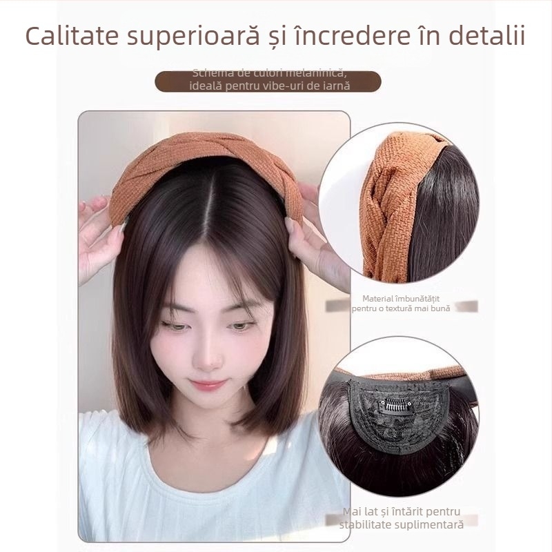 Păr par, piesă unică pentru jumătate de cap, natural invizibil din spate, acoperă firele albe și mărește volumul; Material: mătase termică înaltă; Stil: scurt drept; Lungime: scurt; Stil: Japone-Koreean; Nu poate fi vopsită